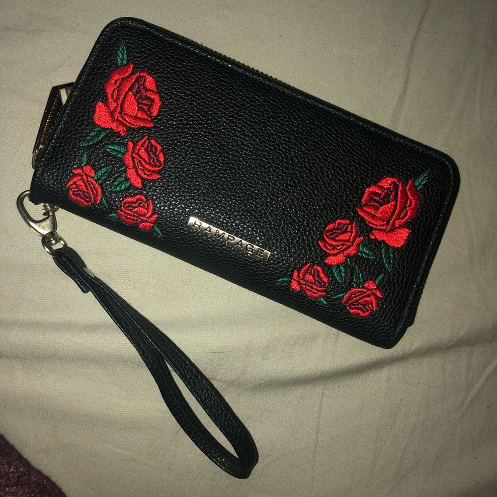 Black floral wristlet